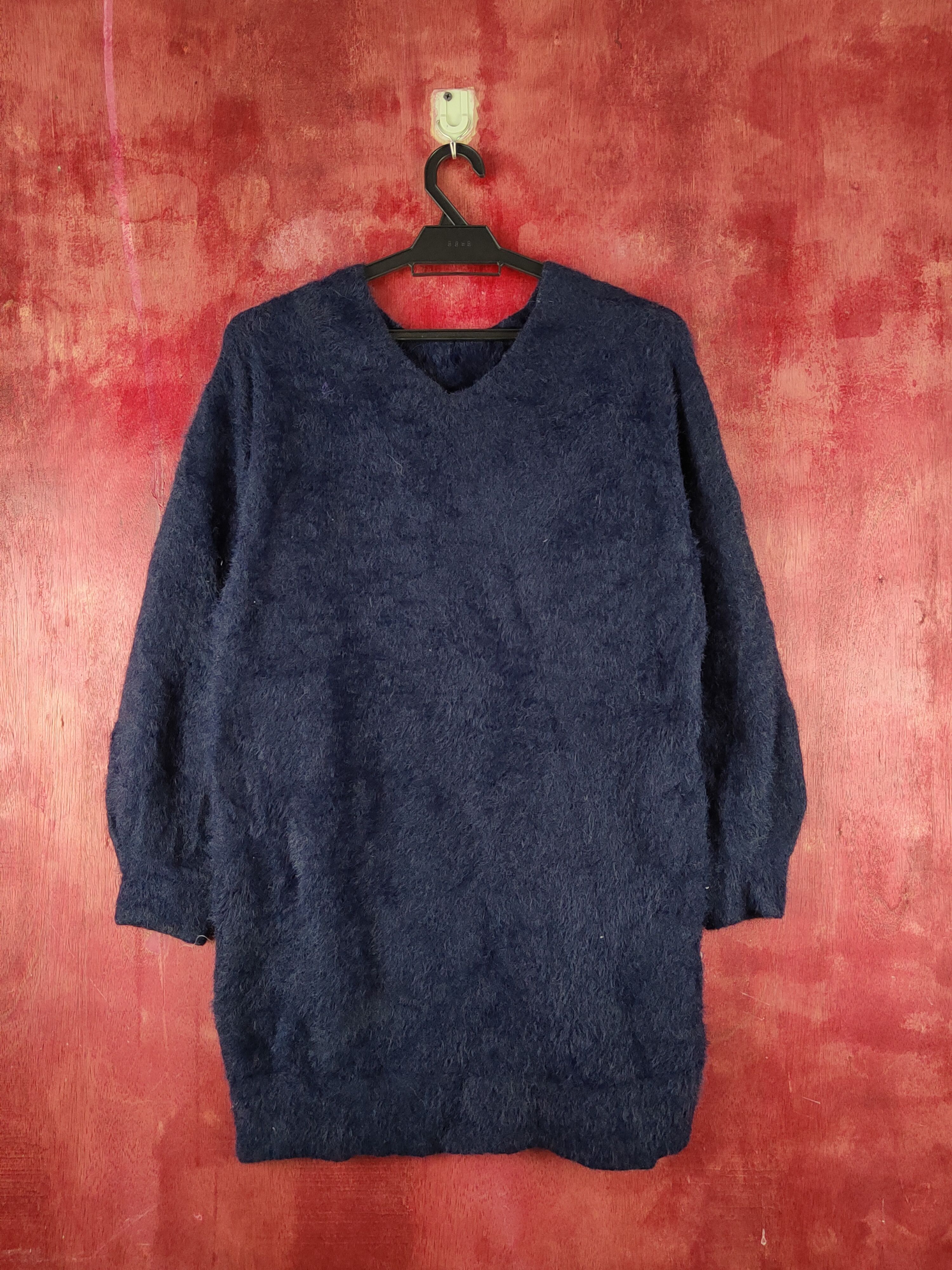 image of Homespun Knitwear x Vintage Back Number Navy Shag Shaggy Fur Mohair Knitwear S2175 in Navy Blue, Wo