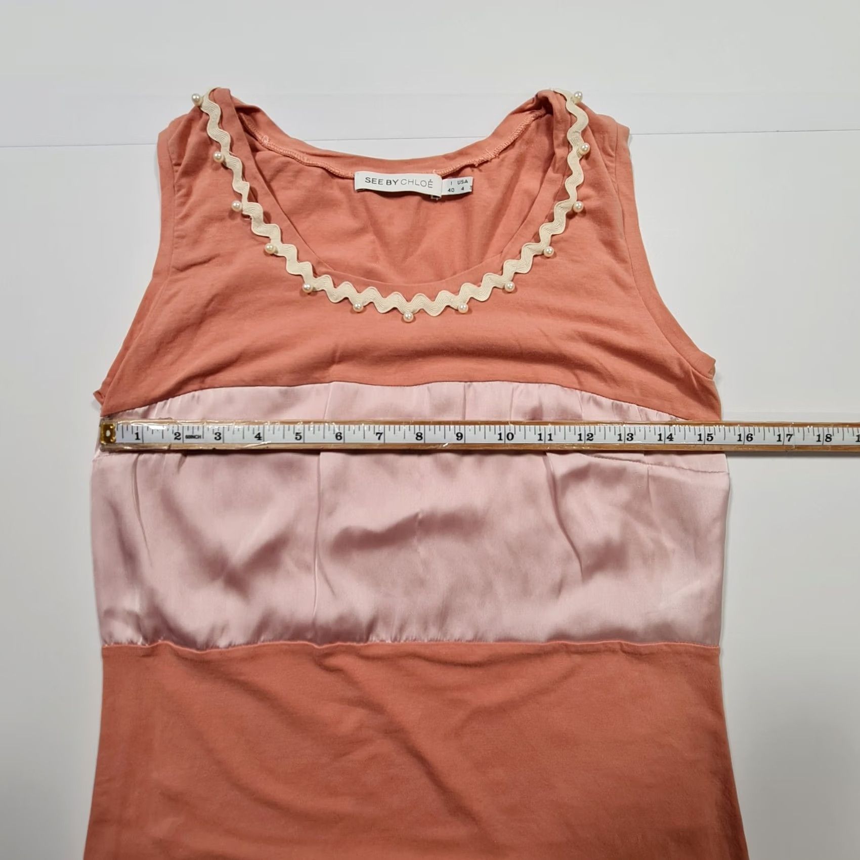 Vintage See by Chloe Dress Womens Short Sleeveless Striped Pink Round Neck Mini 8 UK Casual Party/Cocktail Size M / US 6-8 / IT 42-44 - 5 Thumbnail