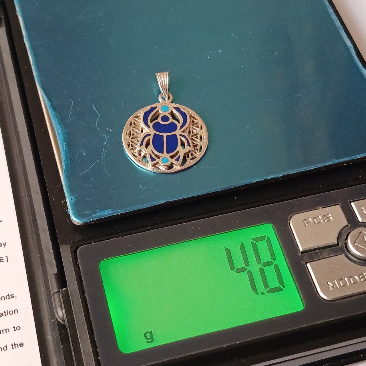 Sterling Silver 925 Silver Scarab Pendant – Egyptian Jewelry with Blue Inlay Size ONE SIZE - 3 Thumbnail