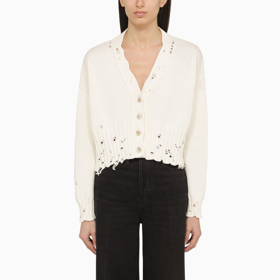 Marni o1d2blof0824 Short Cardigan in White Size M / US 6-8 / IT 42-44 - 1 Thumbnail