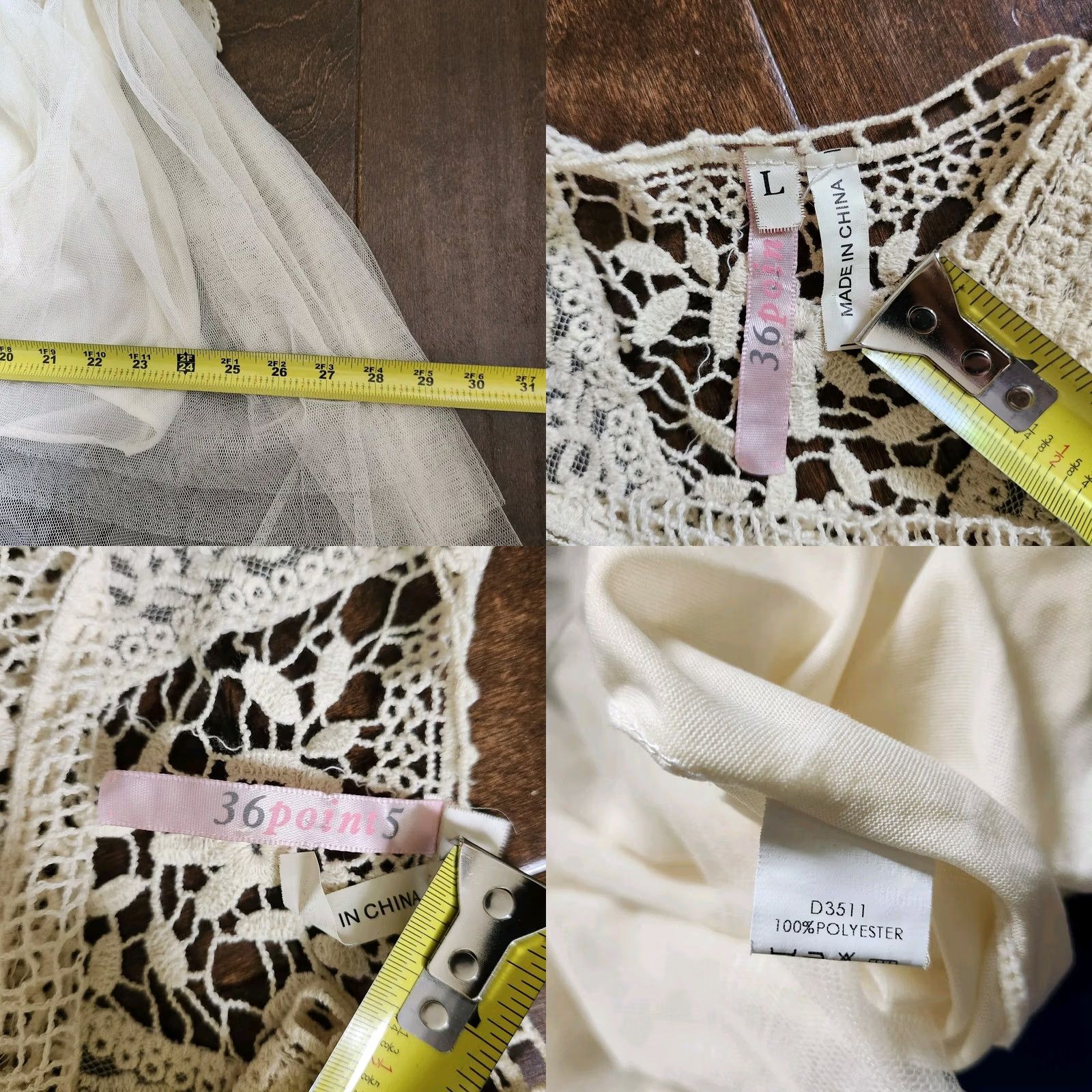Vintage 36 Point 5 Women's Dress Lace Sleeveless Knee-Length White Polyester Party Wedding Large Lined Sheer Spring Summer Fall Size L / US 10 / IT 46 - 9 Thumbnail