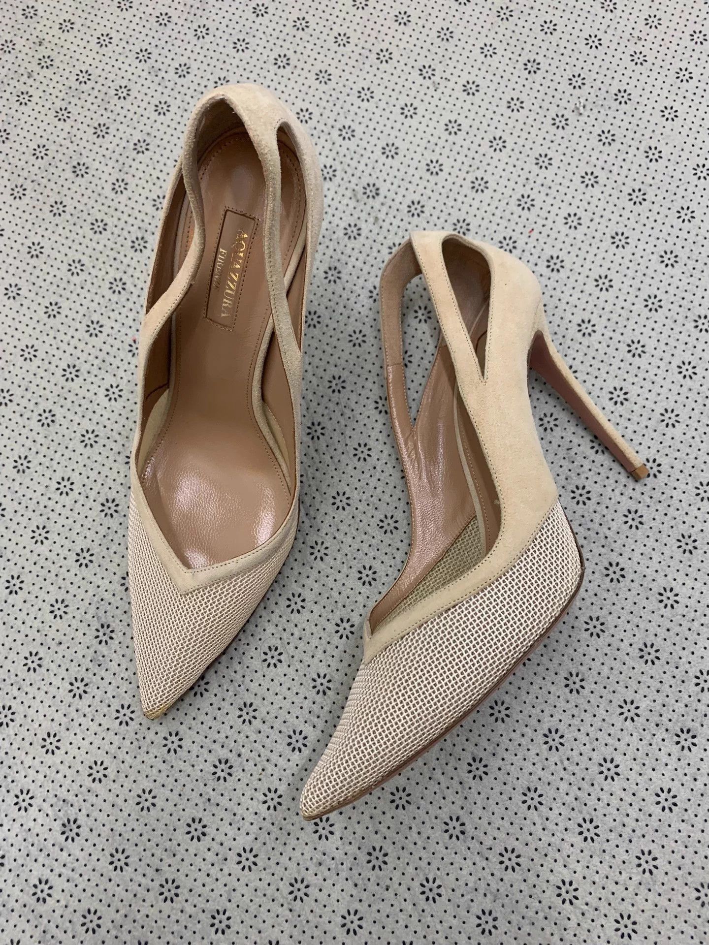 Aquazzura Aquazzura Gold Pineapple Tulle Suede Paneled Heels 39 Size US 8 / IT 38 - 2 Thumbnail