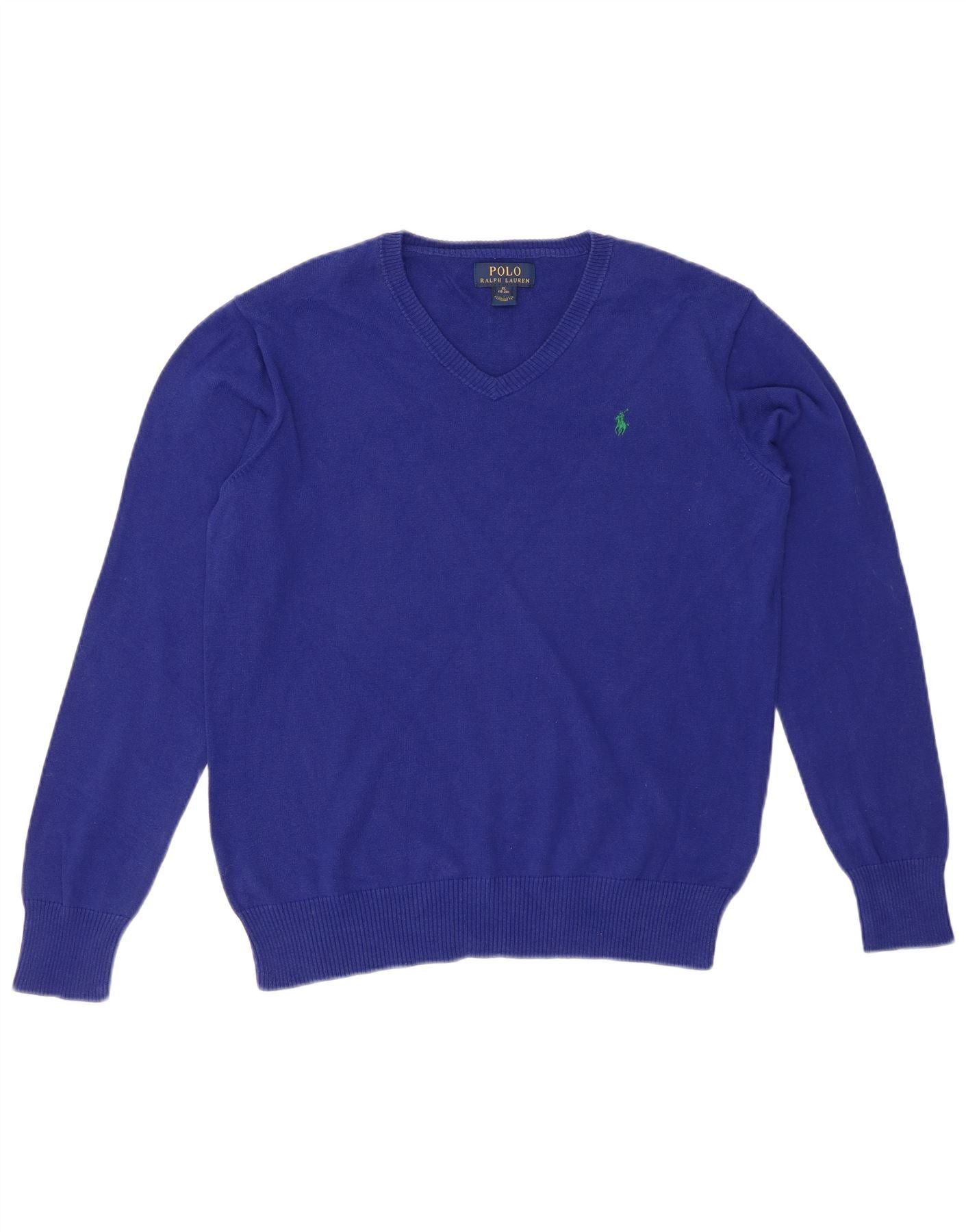 Ralph Lauren Boys V-Neck Jumper Sweater 13-14 Years XL Blue Cotton Size XL / US 12-14 / IT 48-50 - 1 Thumbnail