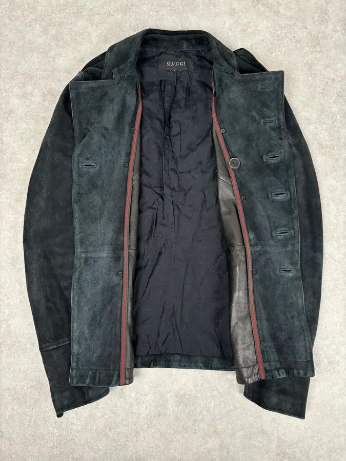 Gucci 2000s Gucci Black Suede Leather Double-Breasted Premium Jacket by Tom Ford Size 44R - 7 Thumbnail