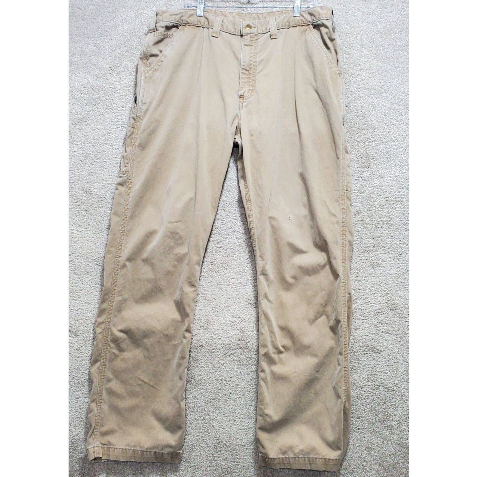 Carhartt Work Pants Mens 40 x 34 Khaki 100% Cotton Relaxed Fit Pockets Vintage? No.