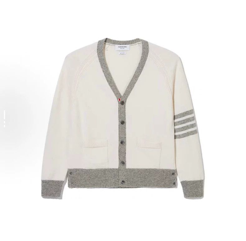 Thom Browne Thom Browne White and gray patchwork cardigan Size US M / EU 48-50 / 2 - 1 Thumbnail