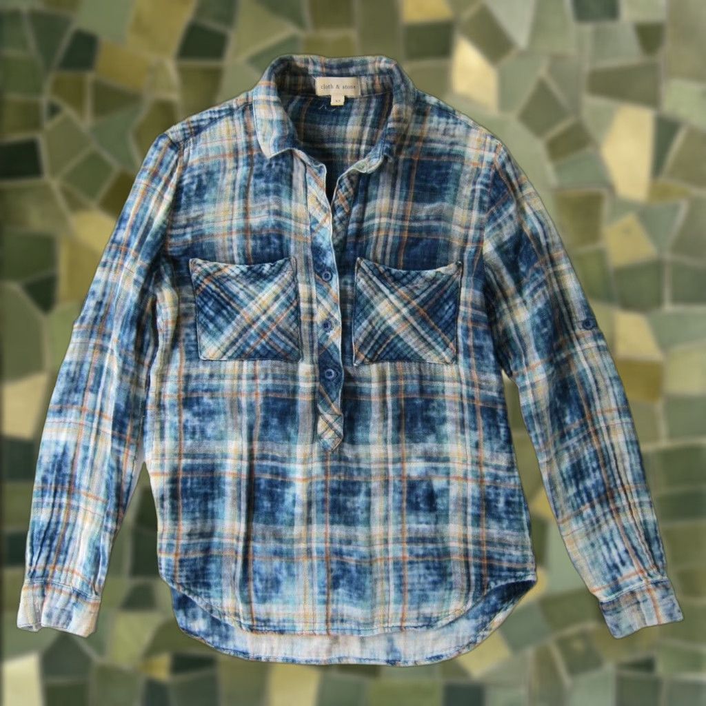 CLOT Cloth & Stone 100% Cotton Blue Yellow Plaid Button Long Sleeve Blouse XS Size XS / US 0-2 / IT 36-38 - 1 Thumbnail