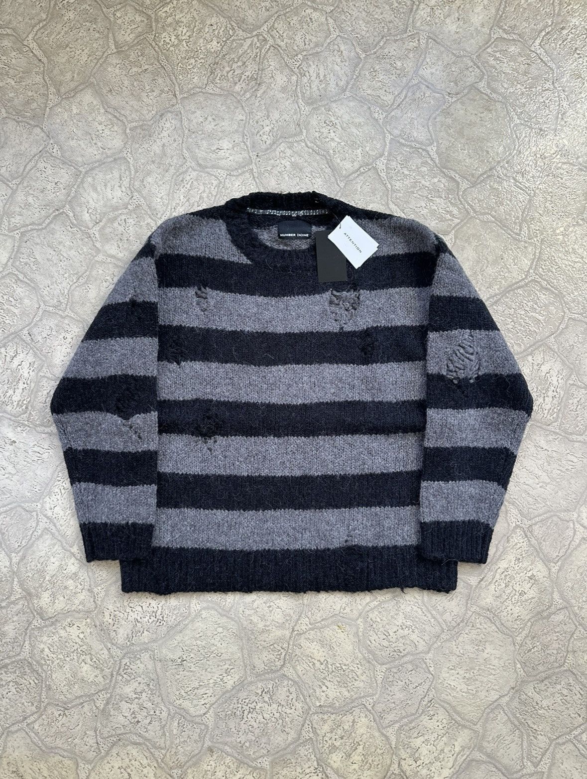 image of Number N Ine Number (N)Ine Grey Distressed Loose Knit Sweater in Black, Men's (Size Medium)