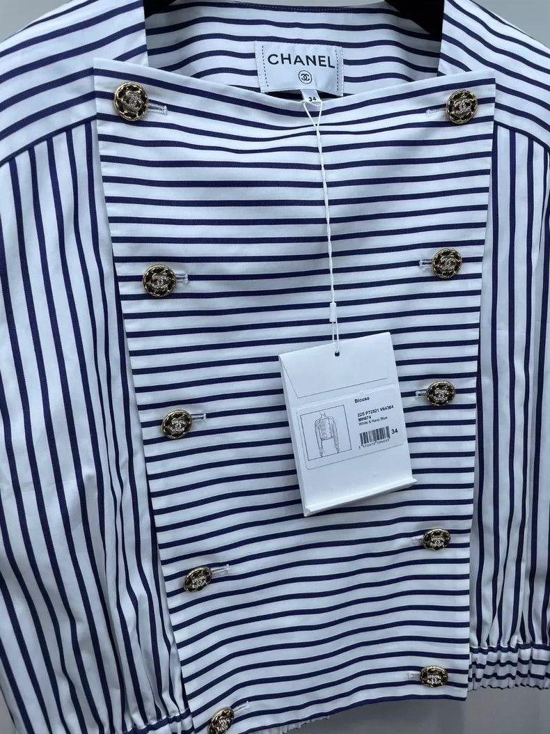 Chanel Chanel 22S blue and white striped double-breasted jacket 25 Size XXS / US 00 / IT 34 - 3 Thumbnail