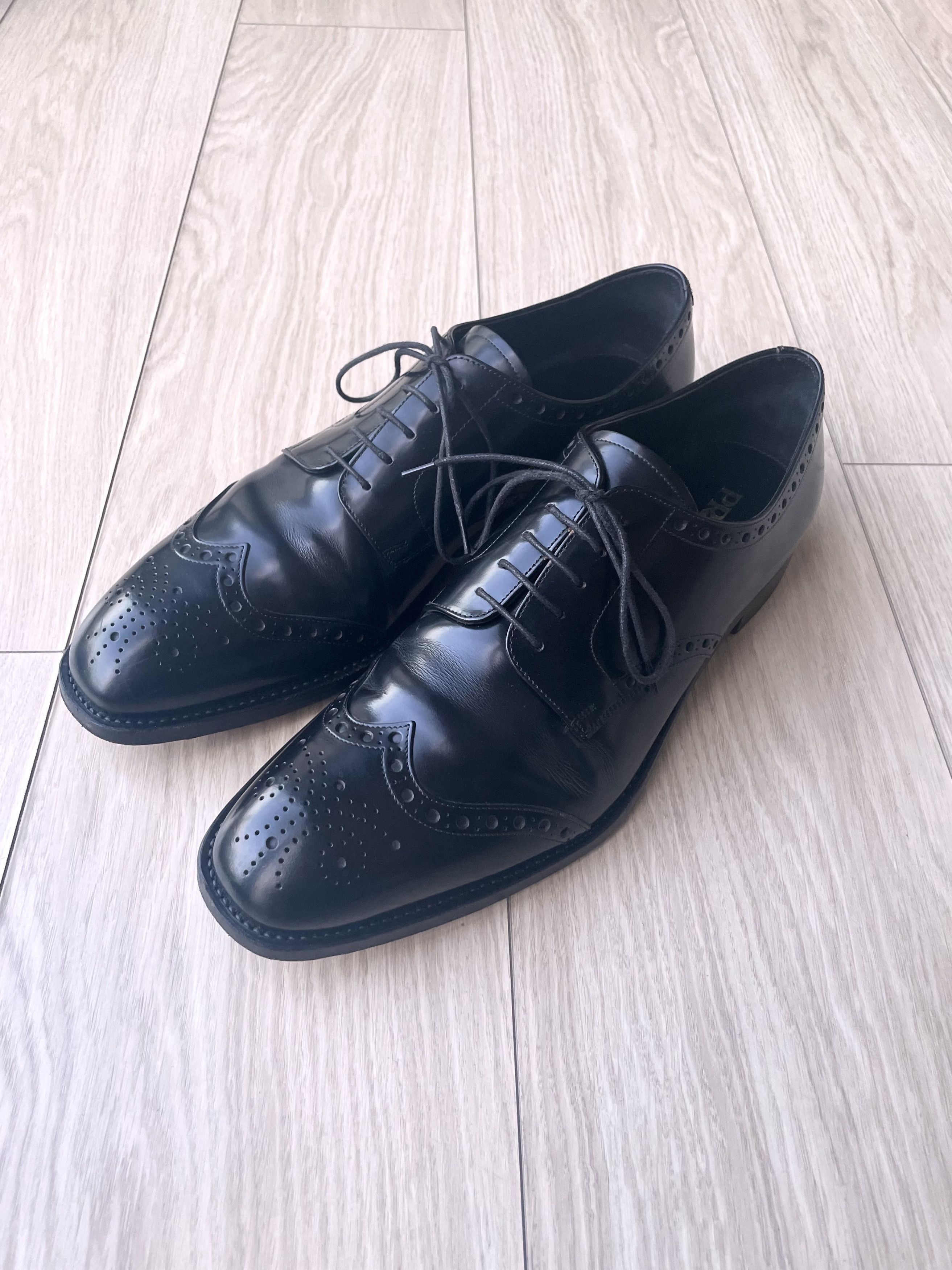 Prada PRADA SPAZZOLATO LEATHER FULL BROGUE WING TIP DERBY SHOES Size US 12 / EU 45 - 5 Thumbnail