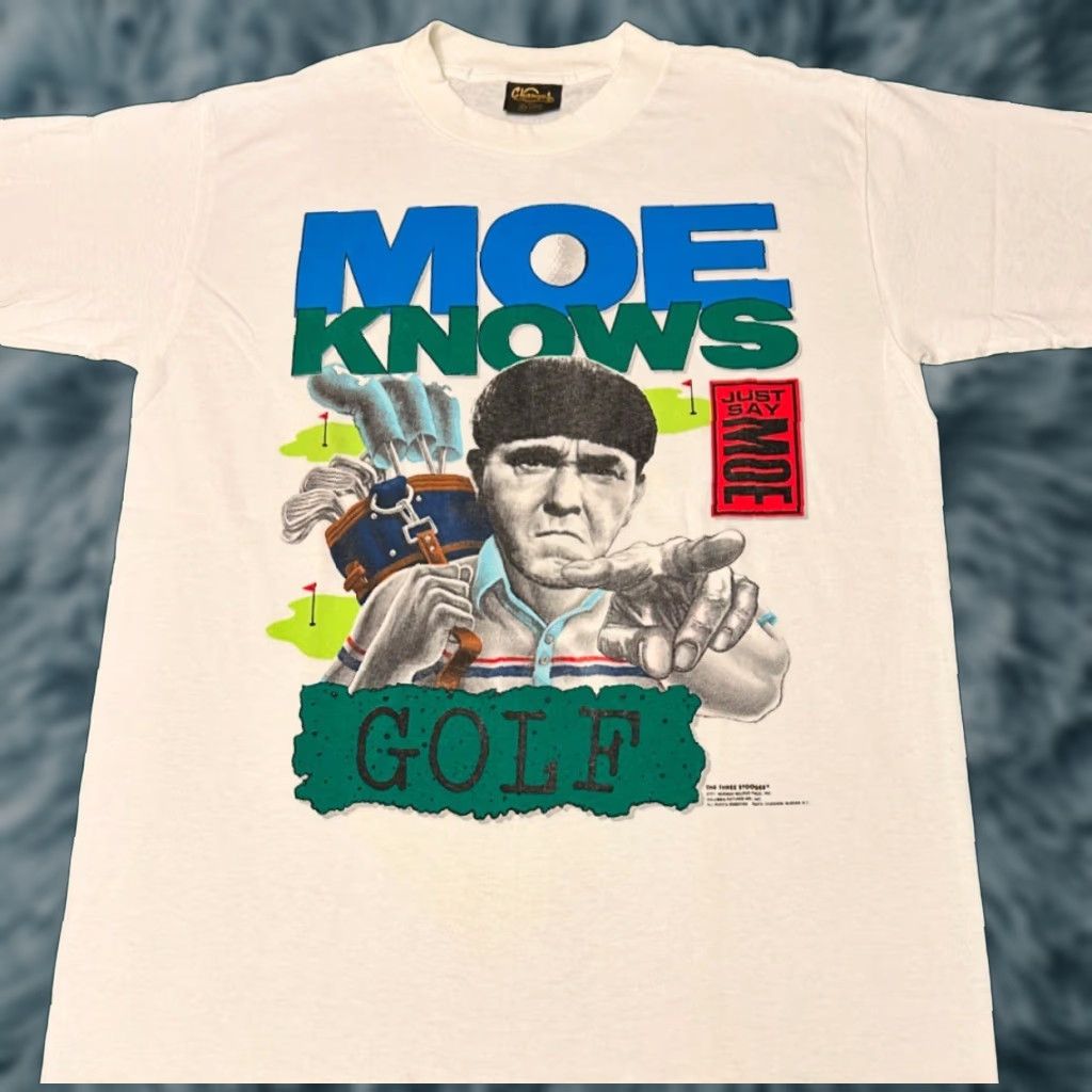 Changes VINTAGE The Three Stooges Moe Knows Golf 1991 VTG Shirt Mens Size L Changes Shirt 90s Funny Movie Golf Sports Hip Hop White Size L Mens Size US L / EU 52-54 / 3 - 1 Thumbnail