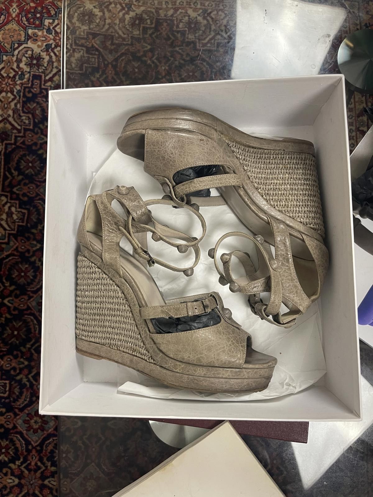 Balenciaga Balenciaga - 37 Beige Wedge Espadrille Sandals Size US 7.5 / IT 37.5 - 1 Thumbnail