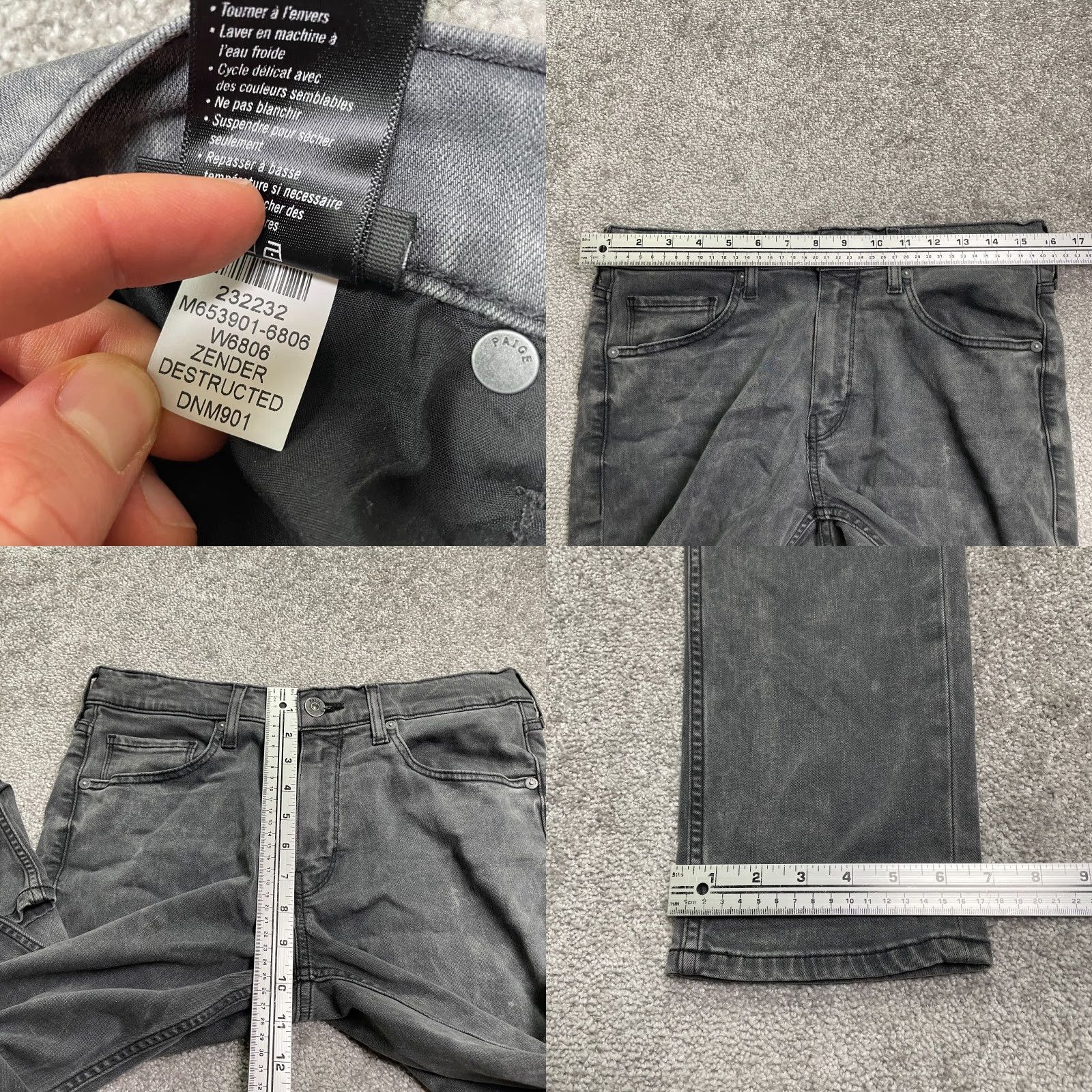 Paige Paige Lennox Jeans Mens 32 Black Charcoal Wash Straight Denim 5-Pocket Distressed Stretch 32x32 Regular Mid Rise Mens Size US 32 / EU 48 - 9 Thumbnail