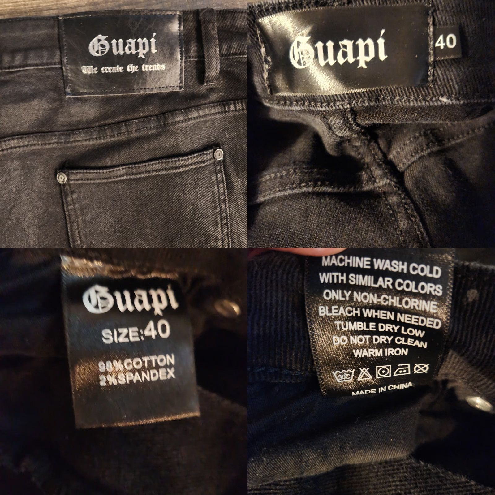 Vintage Guapi Jeans Mens 40x37 Stacked Waxed Black Carpenter Pockets Distressed Cargo Pocket Slim Regular Jeans 40 In Se 37 In Navy? Size US 40 / EU 56 - 10 Thumbnail