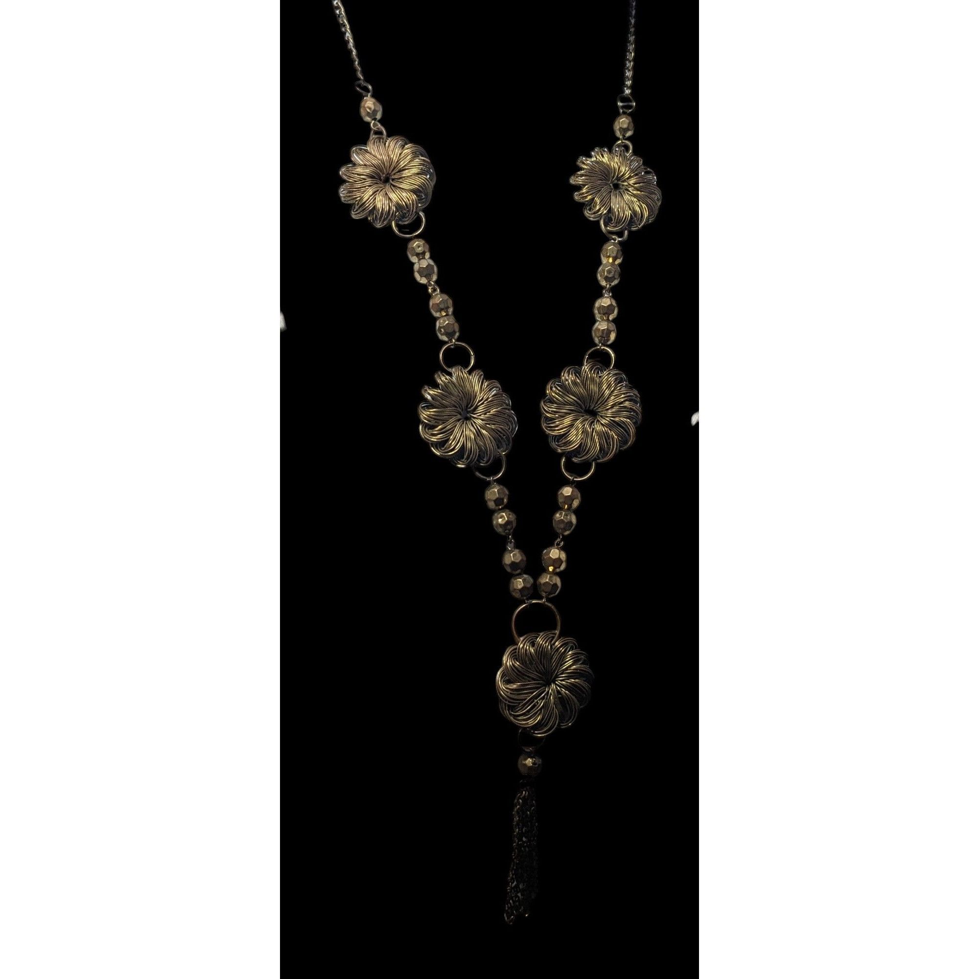 Other Vintage Wire Wrap Gold tone Floral Beaded Tassel Necklace Size ONE SIZE - 3 Thumbnail