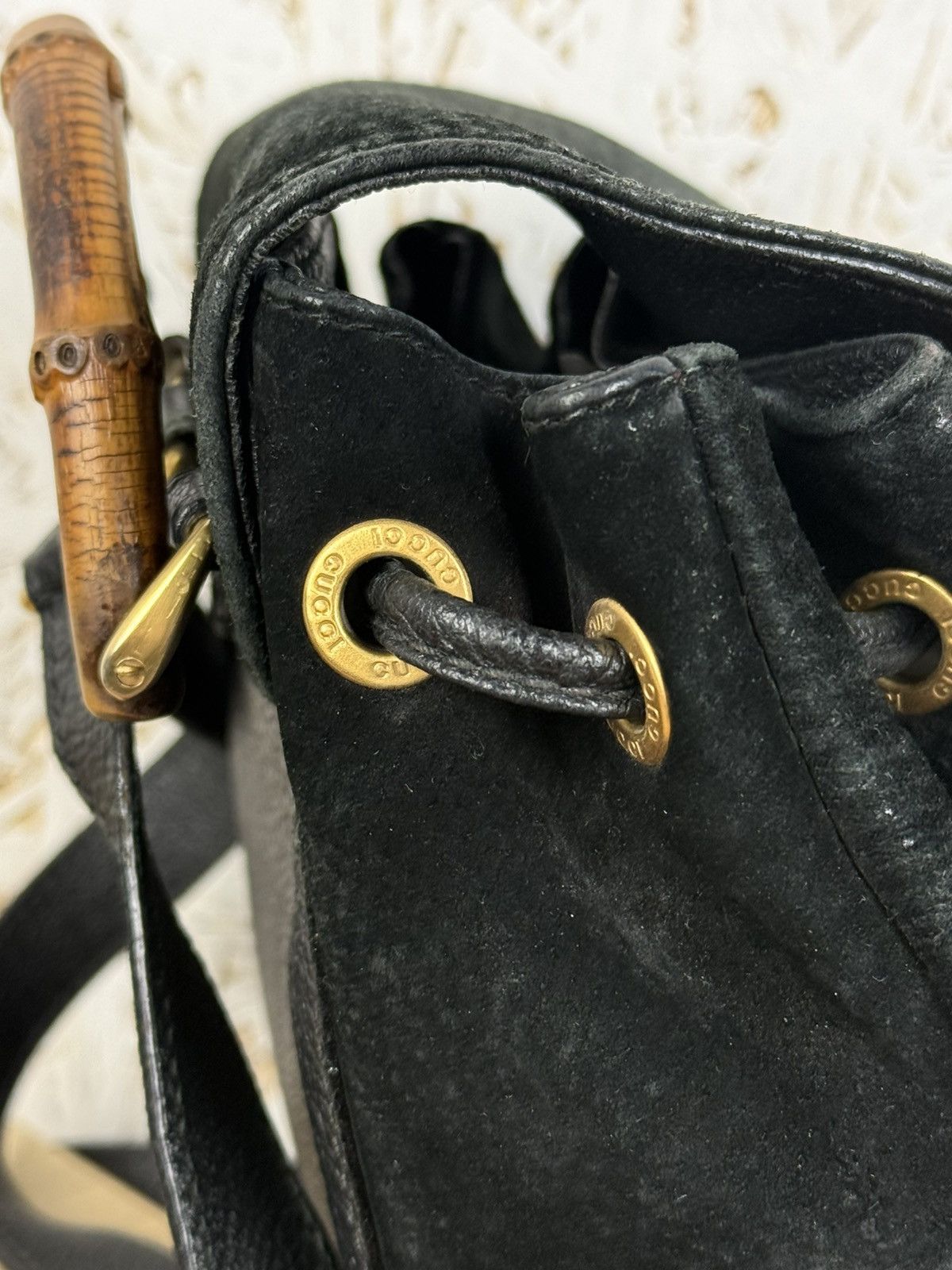 Gucci Vintage Gucci Suede Leather Bamboo Handle Backpack Bag Black Size ONE SIZE - 8 Thumbnail