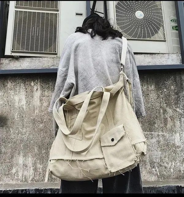 Vintage Tote Bag Canvas Single Vintage Solid Hasp Shoulder Bag Size ONE SIZE - 4 Thumbnail
