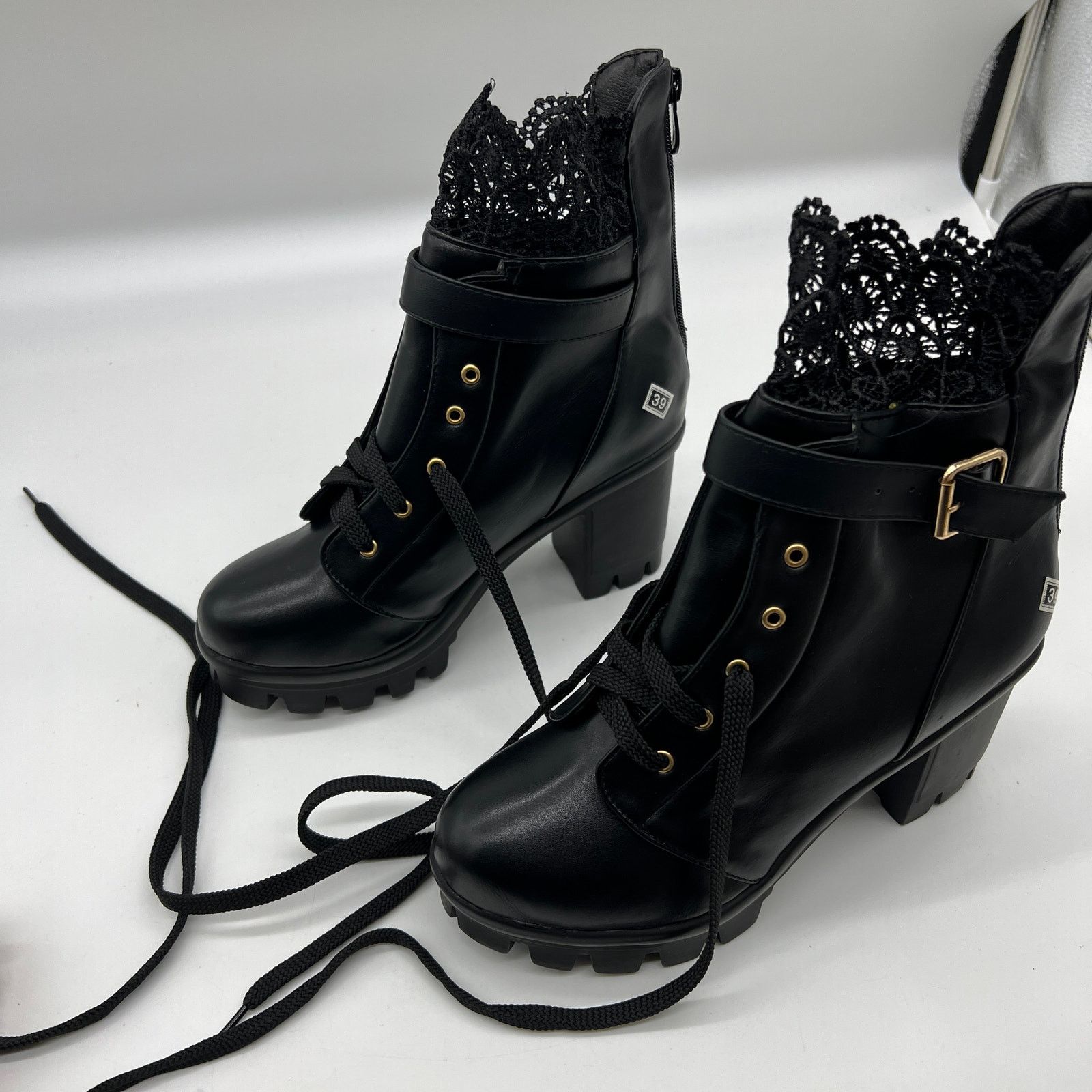 Other Women's Lace up Belt Buckle Boot Chunky Block High Size US 8 / IT 38 - 4 Thumbnail