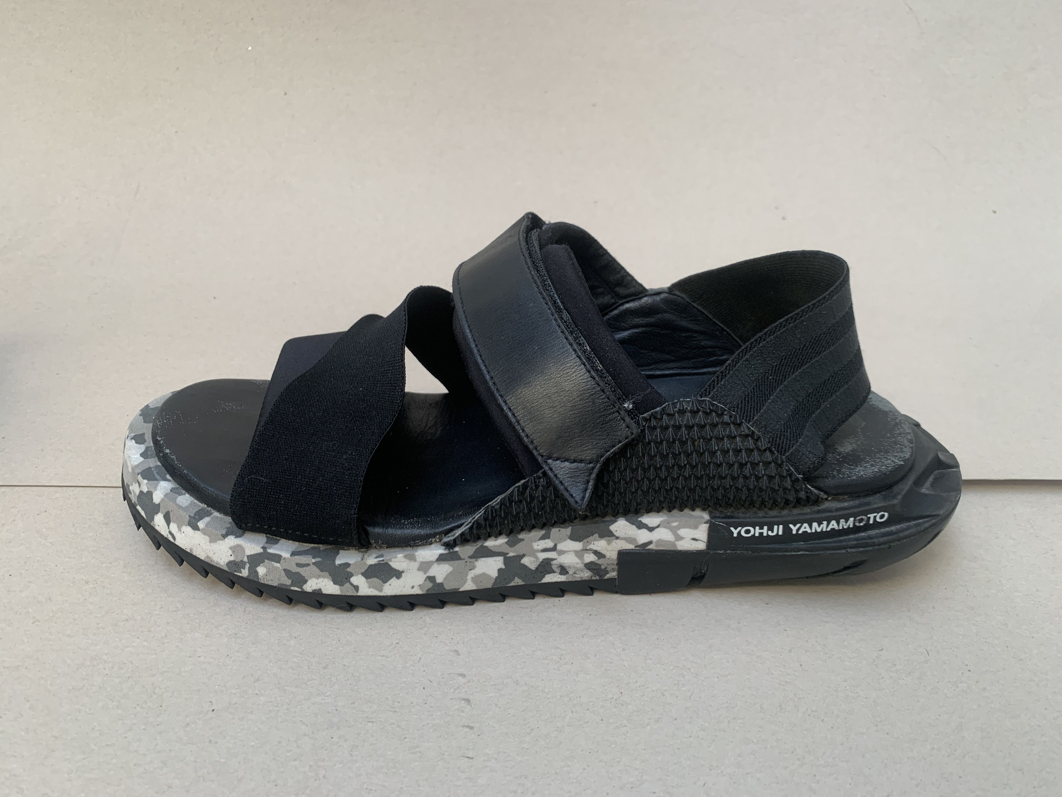 image of Y3 Adidas X Yamamoto Qasa Sandals Camouflage Black in Black White Grey, Men's (Size 9)