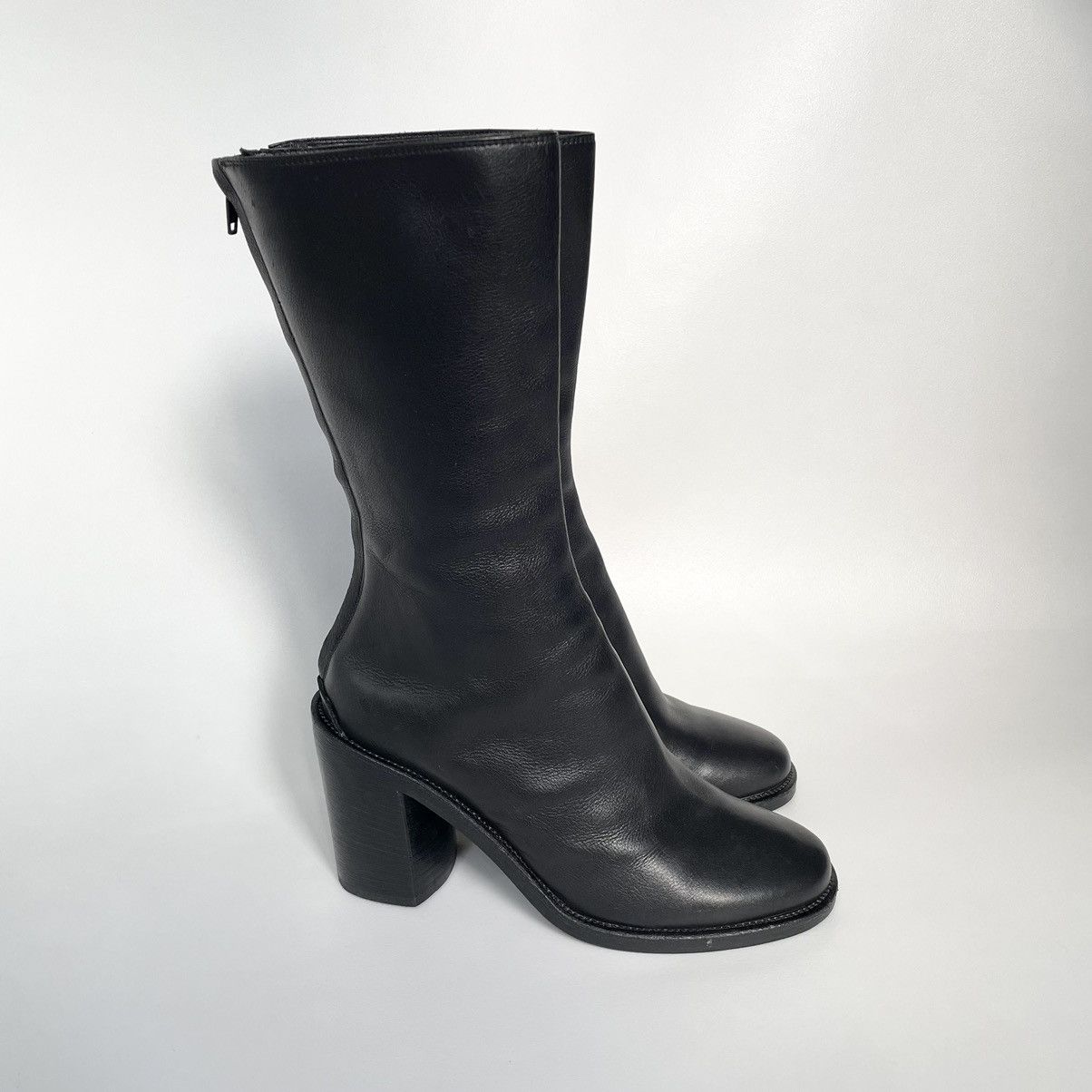 image of Haider Ackermann Sample Black Leather Thigh High Boots, Women's (Size 8)