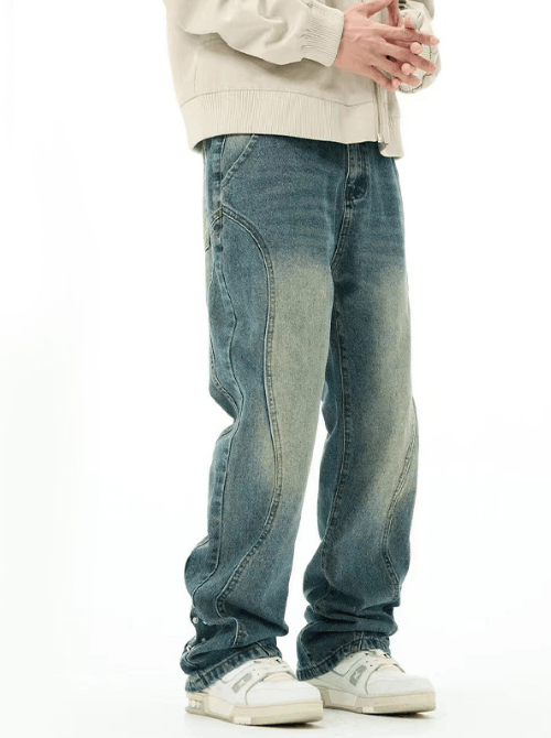 Japanese Brand × Jean Retro washed irregular street all-match straight jeans Size US 34 / EU 50 - 2 Thumbnail