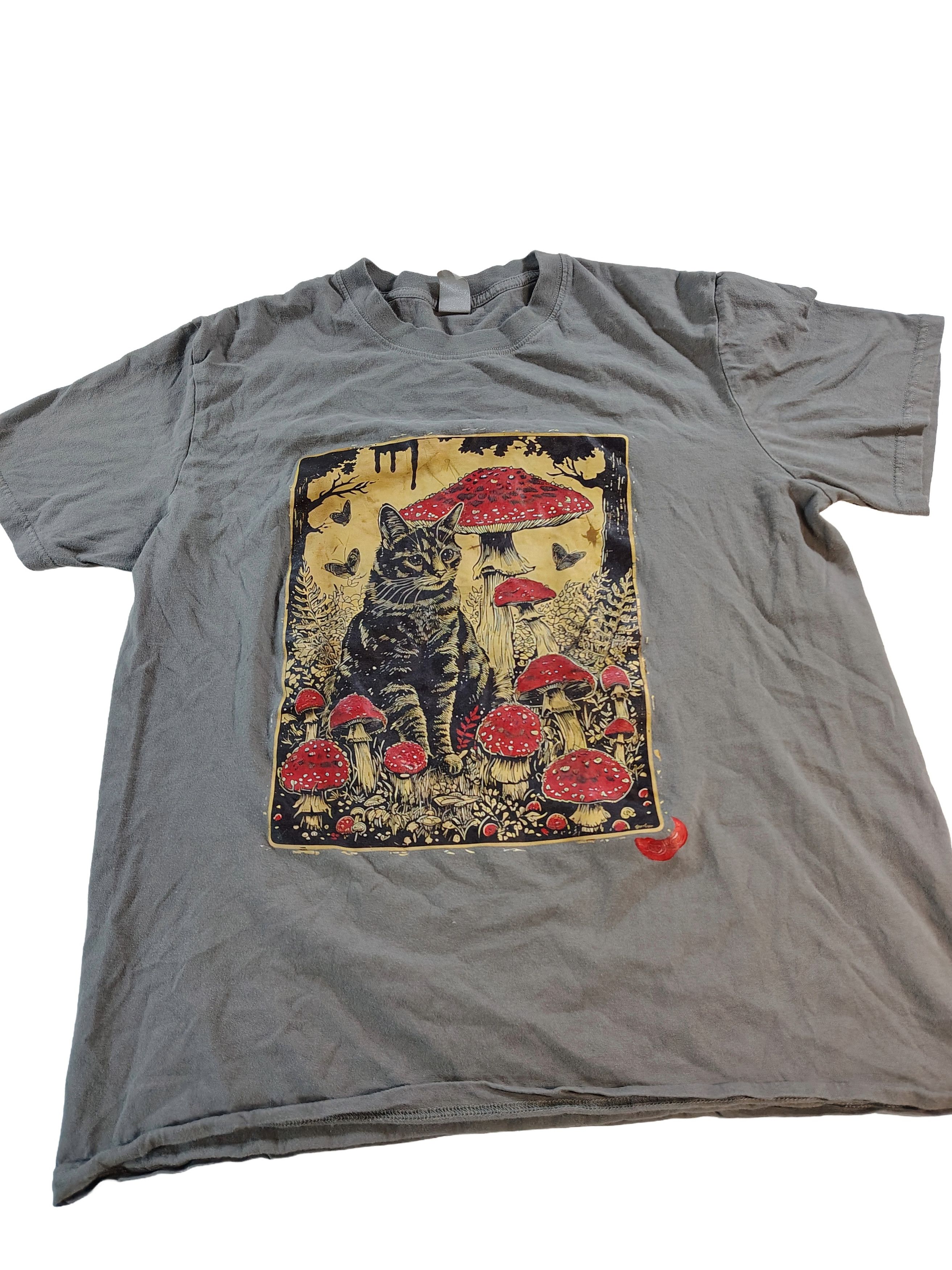 Other Men's Trippy Cat & Mushroom Dark Graphic T-Shirt Size US M / EU 48-50 / 2 - 1 Thumbnail