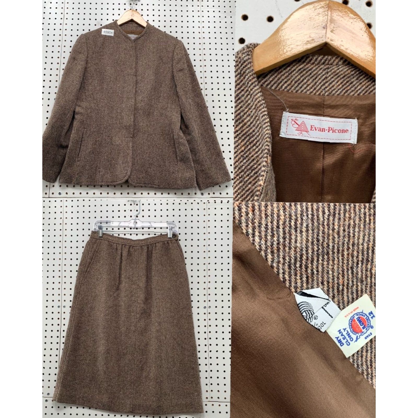 Evan Picone VINTAGE Evan Picone Wool Tweed Blazer Skirt Set Womens Medium Brown Union USA Size 32" / US 10 / IT 46 - 2 Thumbnail