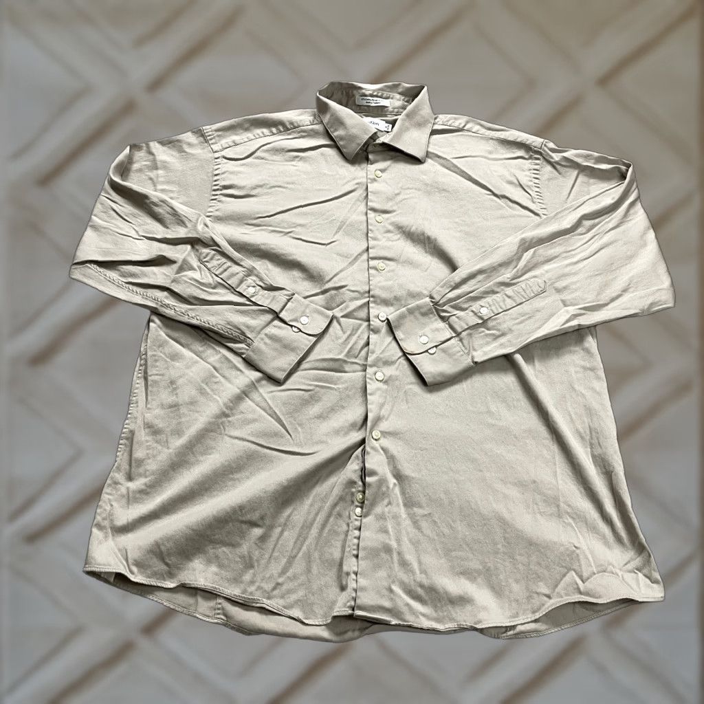 Lucky Brand VINTAGE Calvin Klein Dress Shirt Mens 17 Long Sleeve Button-Down Beige Cotton All Seasons Size 46R - 1 Thumbnail