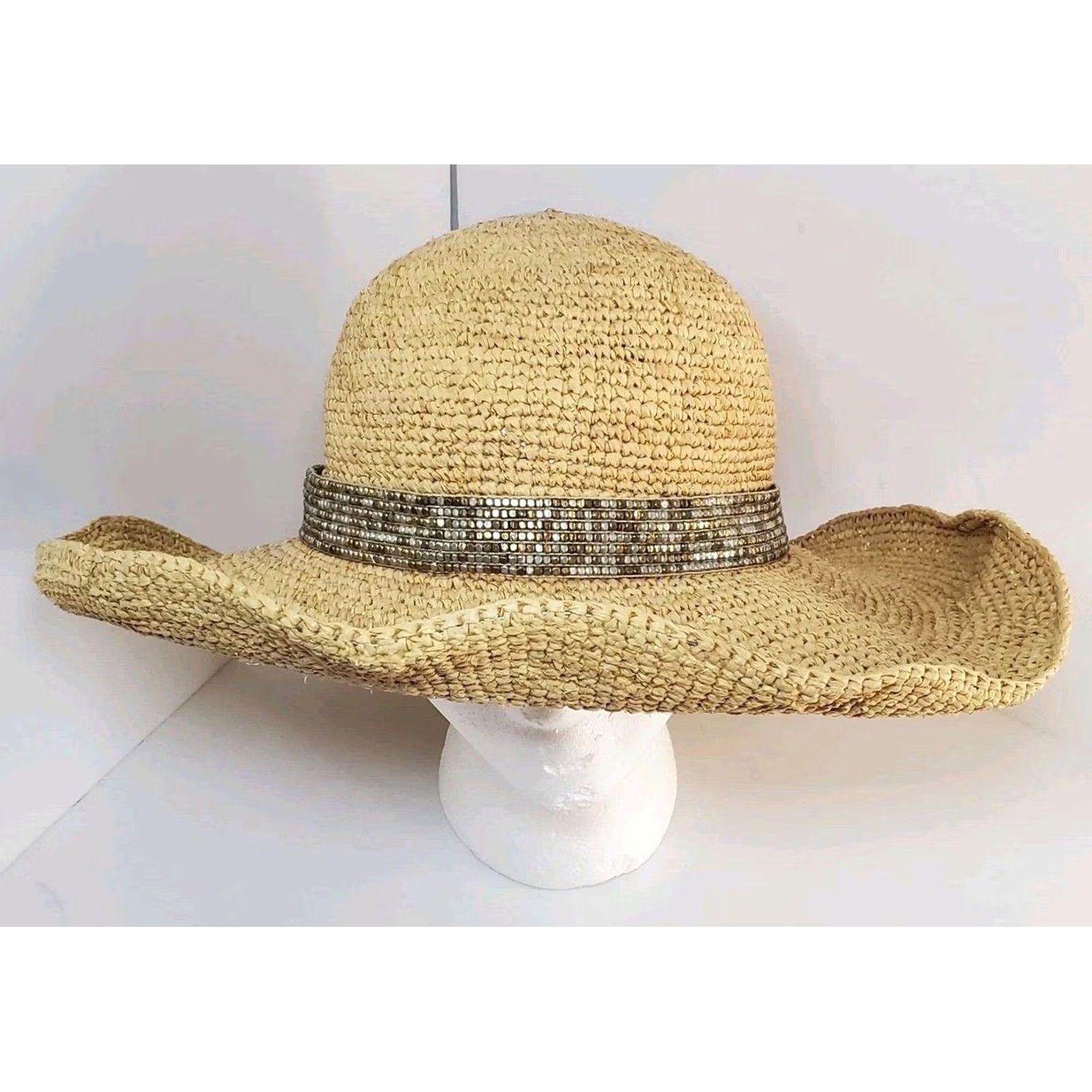 Tommy Bahama Tommy Bahama Hat One Size Adjustable Natural Metallic Tan Straw Raffia Sun Womens Size ONE SIZE - 2 Thumbnail