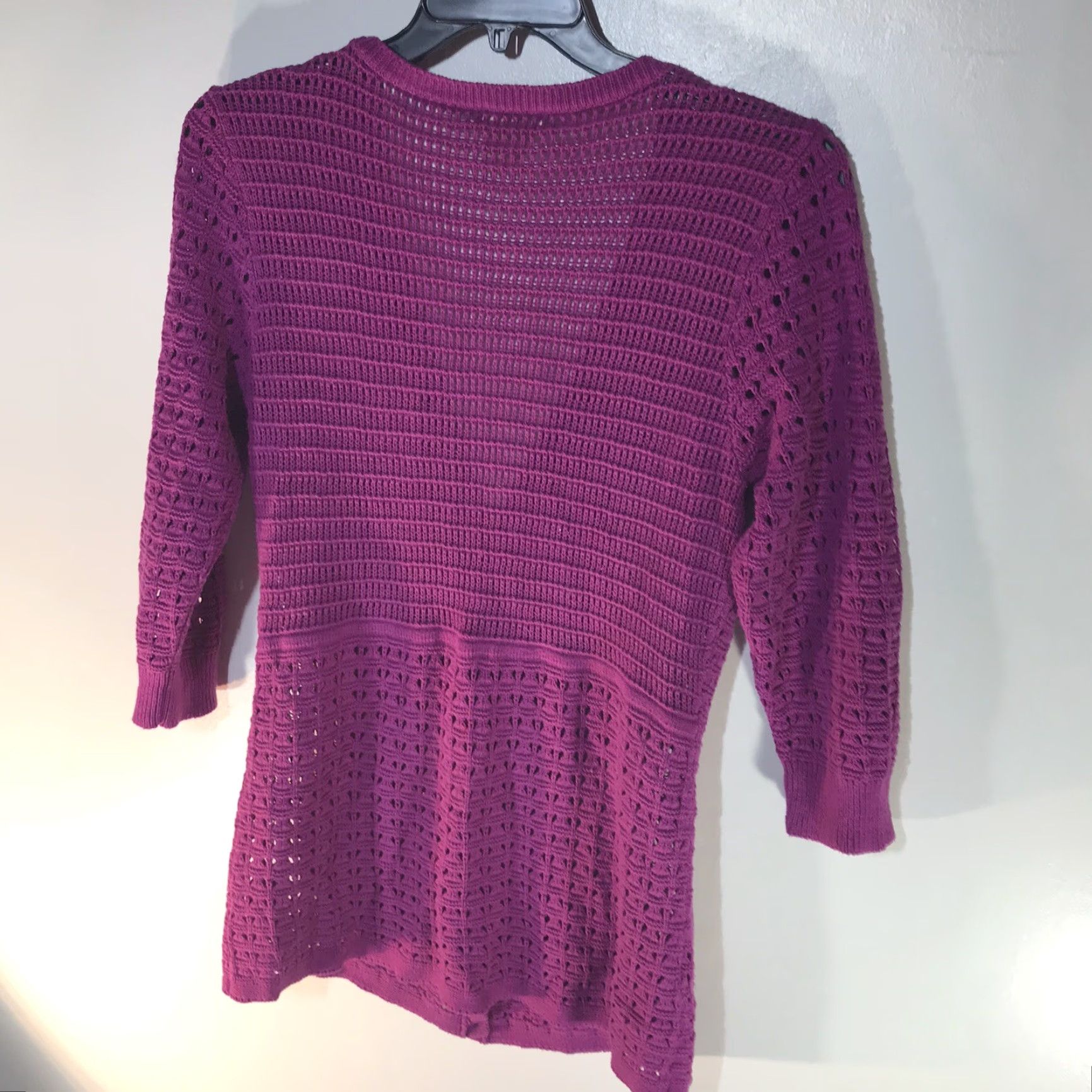 DKNY DKNY Womens Cardigan L Pink Open Knit 3/4 Sleeve V-Neck Button Cotton Fall Winter Size L / US 10 / IT 46 - 2 Thumbnail