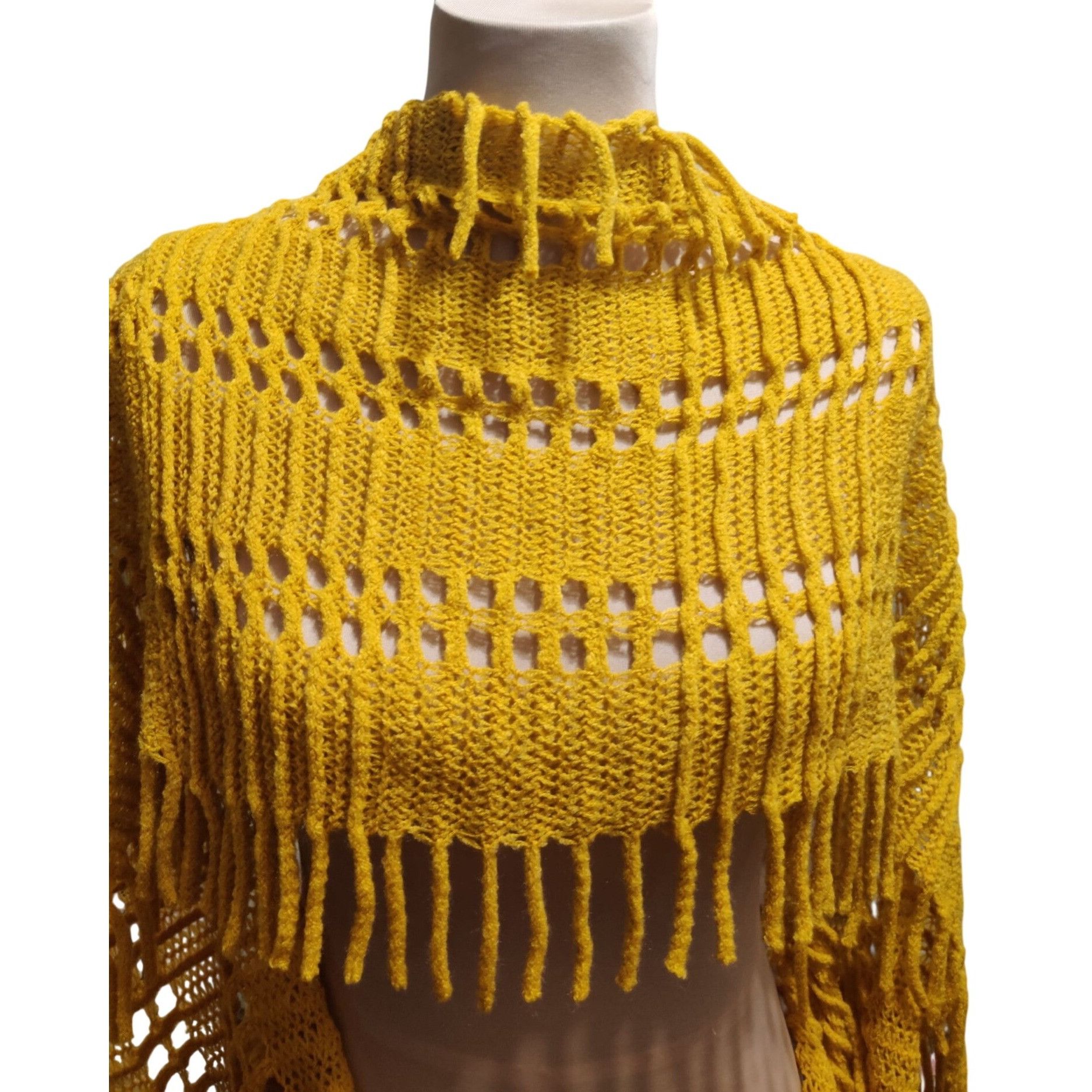 Other Anna & Ava Mustard Yellow Crochet Fringe Infinity Scarf Open Size ONE SIZE - 3 Thumbnail