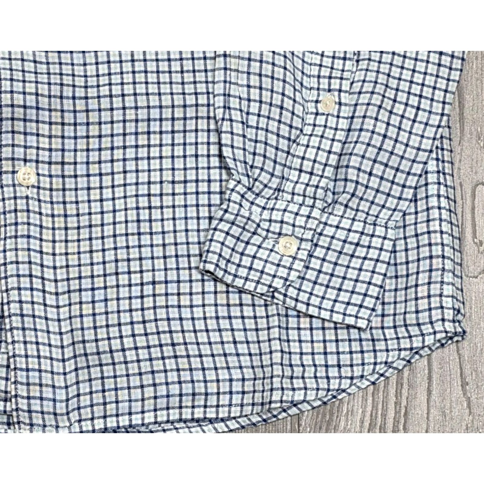 Vineyard Vines Vineyard Vines Button-Up Shirt Mens S Long Sleeve Tattersall Plaid Linen Blue White Shirt Size US S / EU 44-46 / 1 - 4 Thumbnail