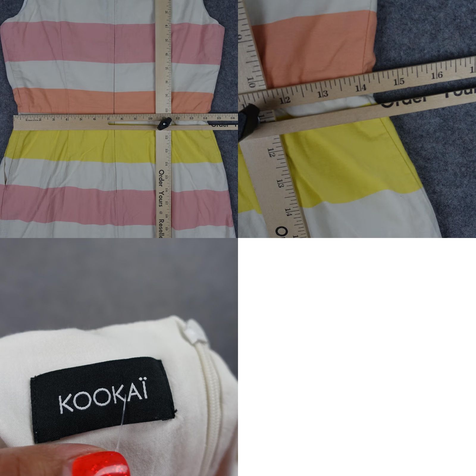 Vintage Kookai Dress Womens S Beige Striped Sleeveless V-Neck Fit & Flare Short Summer Dress Beige Womens Size S / US 4 / IT 40 - 9 Thumbnail