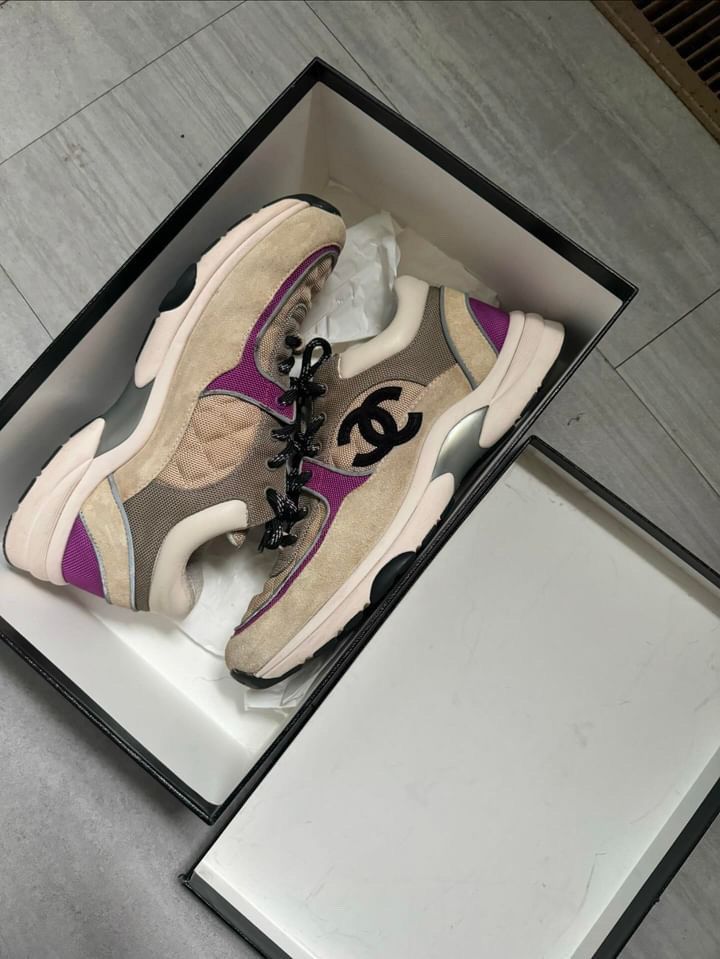 image of Chanel Pre Owned Trainer Size 8 Shoes in Tan, Men's