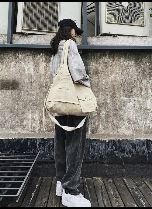 Vintage Tote Bag Canvas Single Vintage Solid Hasp Shoulder Bag Size ONE SIZE - 4 Thumbnail