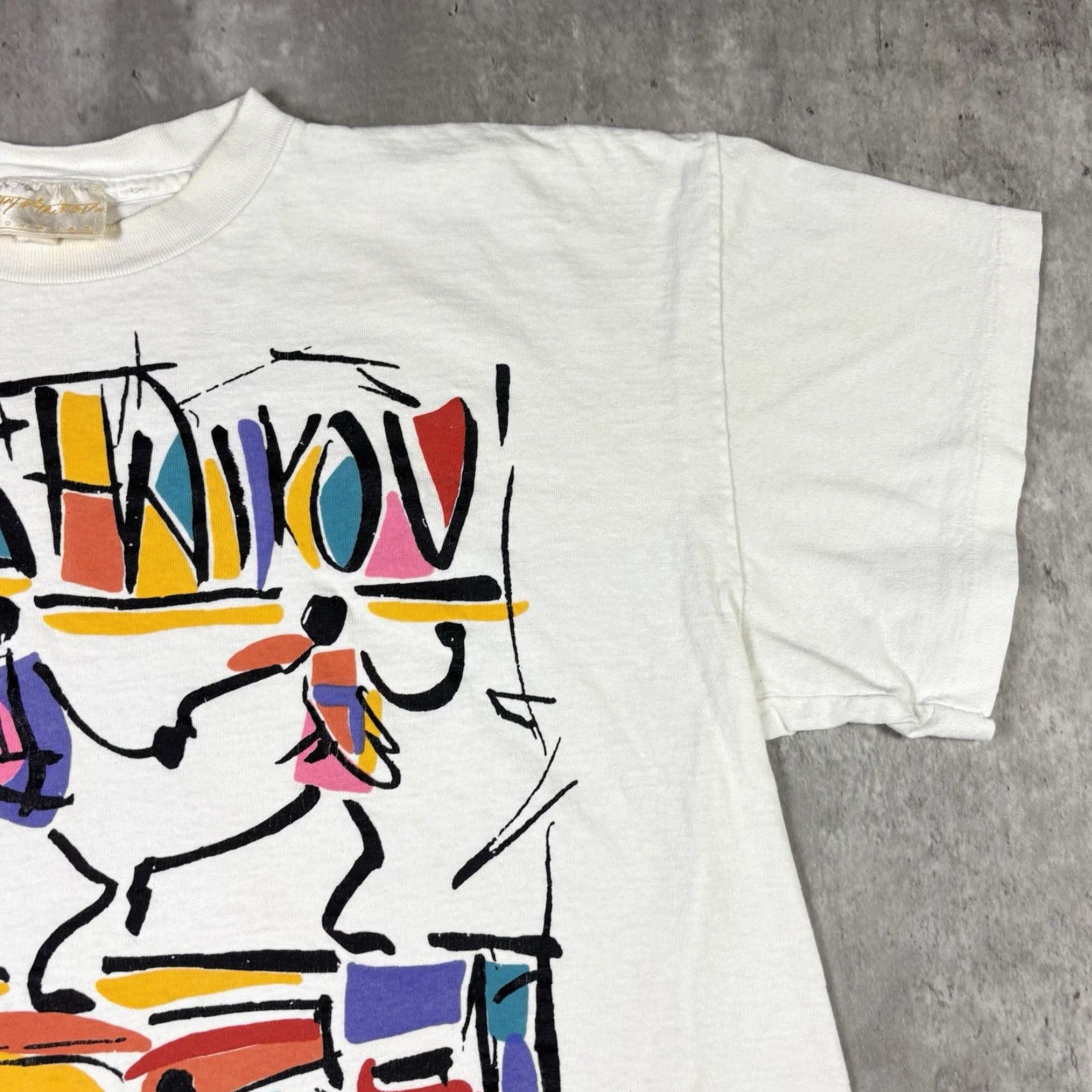 Vintage VINTAGE Stick Figure Art T Shirt 90s Single Stitch Adult Large White Cotton Graphic Print Crew Neck Short Sleeve Mens Regular Size US L / EU 52-54 / 3 - 7 Thumbnail