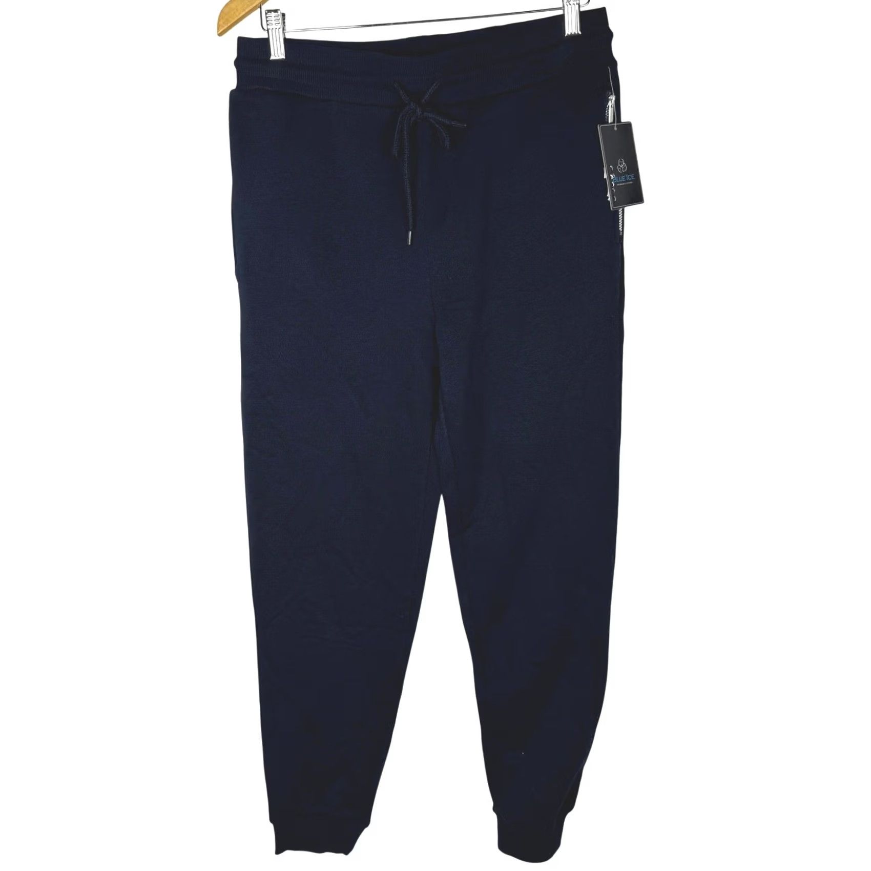 Vintage Blue Ice Mens Jogger Sweatpants Navy Fleece Pockets Zippered Drawstring Elastic Waist Regular Size S NWT Size US 29 - 2 Thumbnail