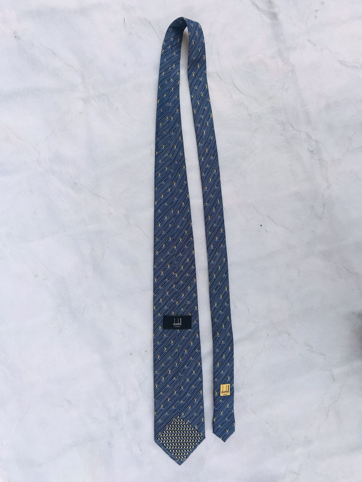 Alfred Dunhill Dunhill Blue Yellow Geometric TIE Blue 100% SILK NECKTIE Size ONE SIZE - 4 Thumbnail