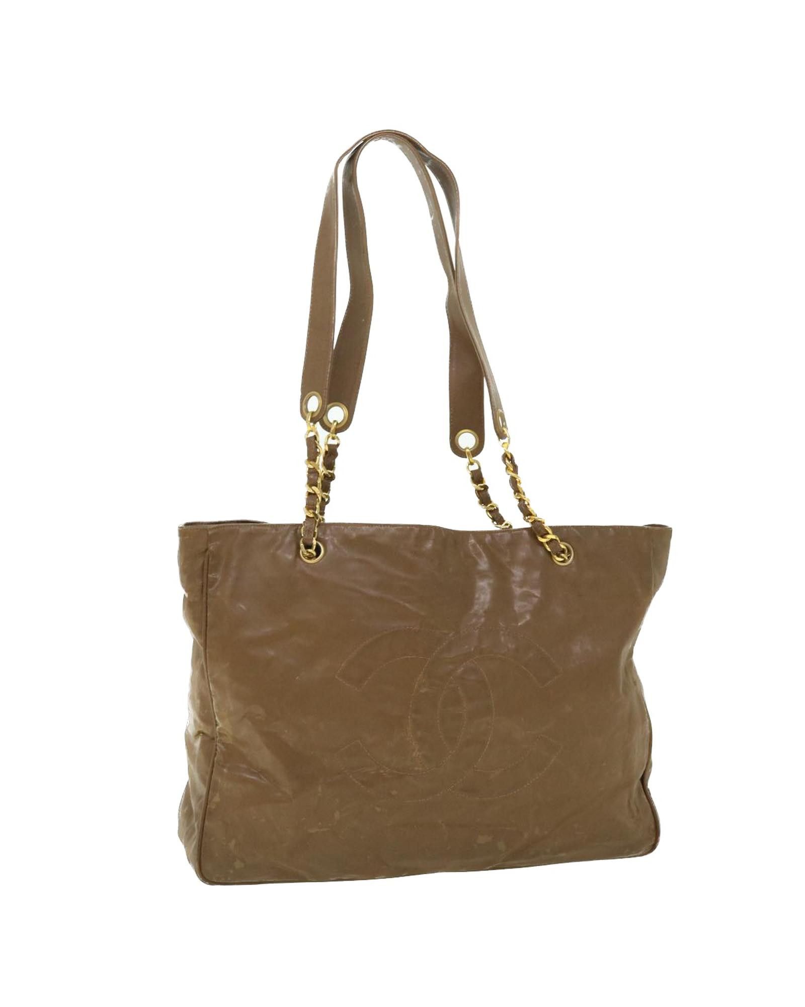 image of Chanel Patent Leather Shoulder Bag in Brown, Women's