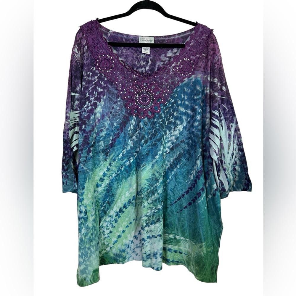 Designer Liz & Me l Vintage Lace Embellished Boho Top 2X Size XXL / US 16-18 / IT 52-54 - 1 Thumbnail