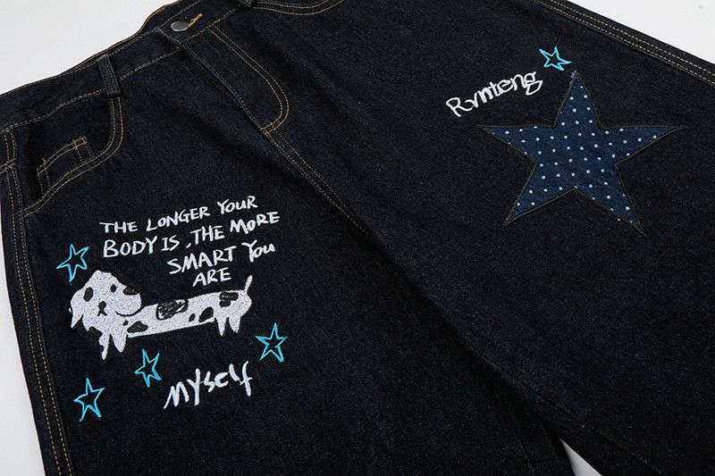 Jean Retro Embroidered Puppy Washed Straight-Leg Jeans Size US 32 / EU 48 - 4 Thumbnail