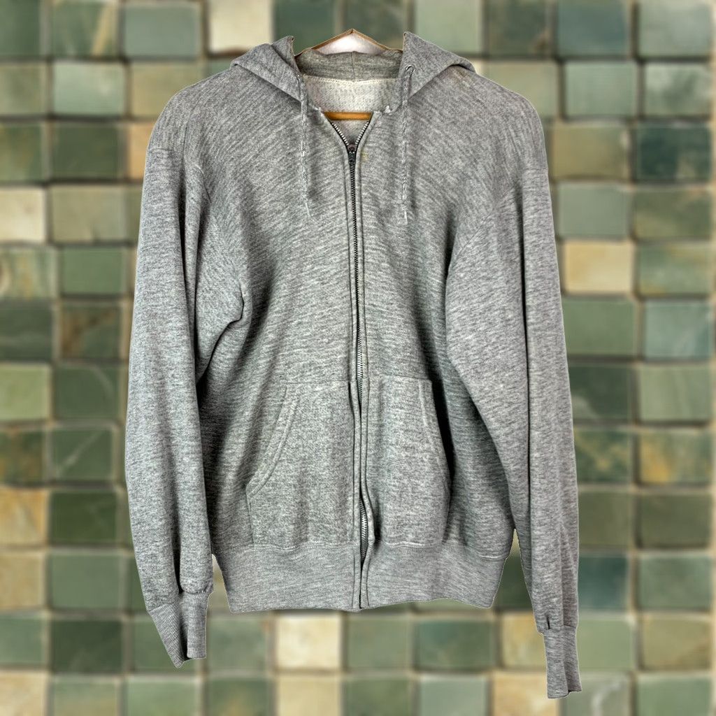 Vintage VINTAGE 70s Gray Track Jacket Full Zip Varsity Jacket Mens L Gray Cotton Inner ZIP Works Chest 21.5" Length 24.75" Size US L / EU 52-54 / 3 - 1 Thumbnail