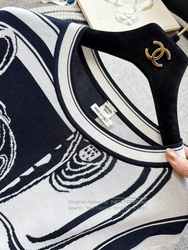 Hermes Hermes Dark blue and white rope pattern knit short-sleeve Size XS / US 0-2 / IT 36-38 - 5 Thumbnail