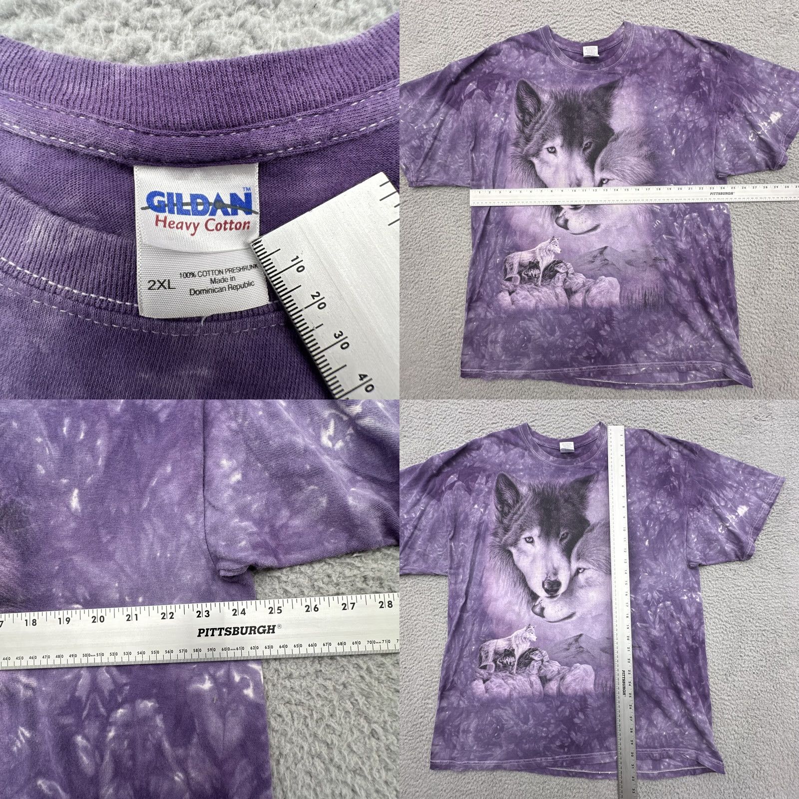 Gildan Gildan T-Shirt Mens 2XL Purple Tie Dye Wolf Face Graphic Print Crew Neck Short Sleeve All Seasons 100% Cotton Regular Fit Animals Nature Outdoor Mens Size US XXL / EU 58 / 5 - 8 Thumbnail