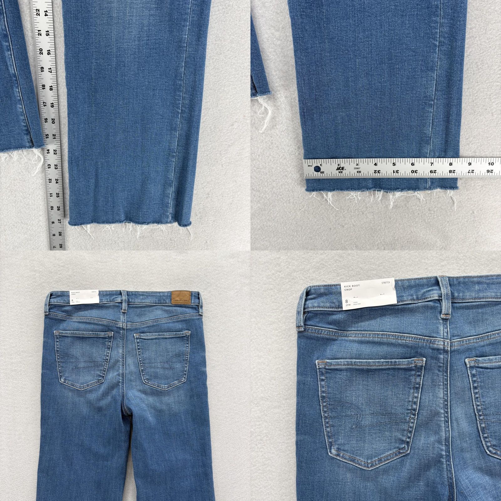 American Eagle Outfitters American Eagle Outfitters Kick Boot Crop Jeans Womens 8 Long Blue High Rise Stretch Raw Hem Denim Size 30" / US 8 / IT 44 - 9 Thumbnail