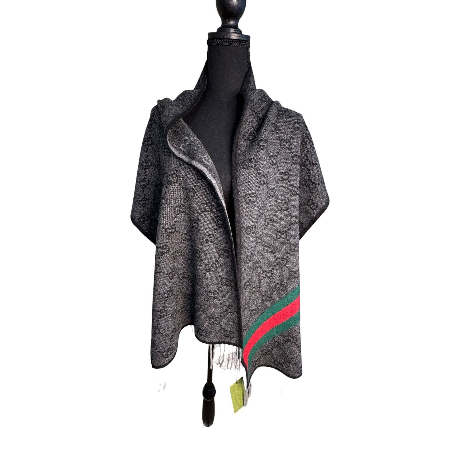 Gucci Gucci Nikky Wool GG Monogram Web Stripe Scarf in Grey Size ONE SIZE - 2 Thumbnail