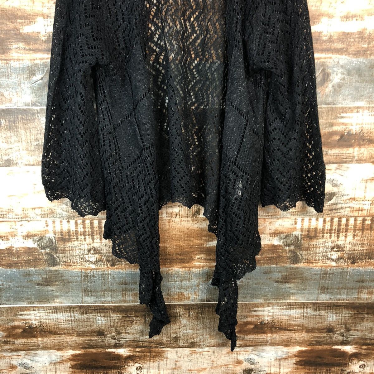 Homespun Knitwear × Japanese Brand Majolica Black Cardigan crochet meshnet Knitwear #A1350 Size M / US 6-8 / IT 42-44 - 3 Thumbnail