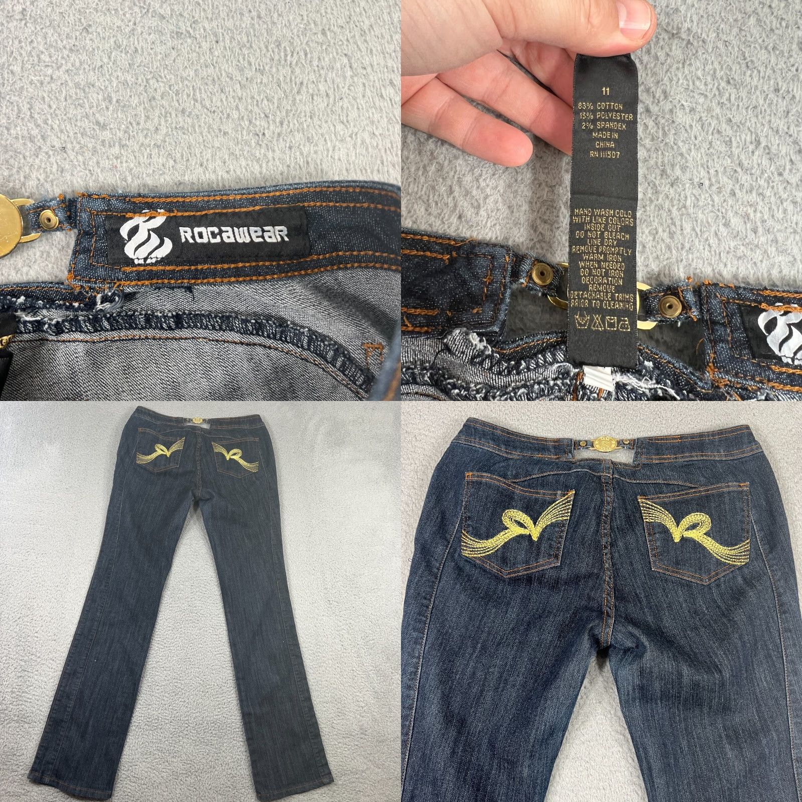 Rocawear Rocawear Jeans Womens 11 Blue Y2K Floral Embroidered Hip Hop Skull Size 32" / US 10 / IT 46 - 8 Thumbnail