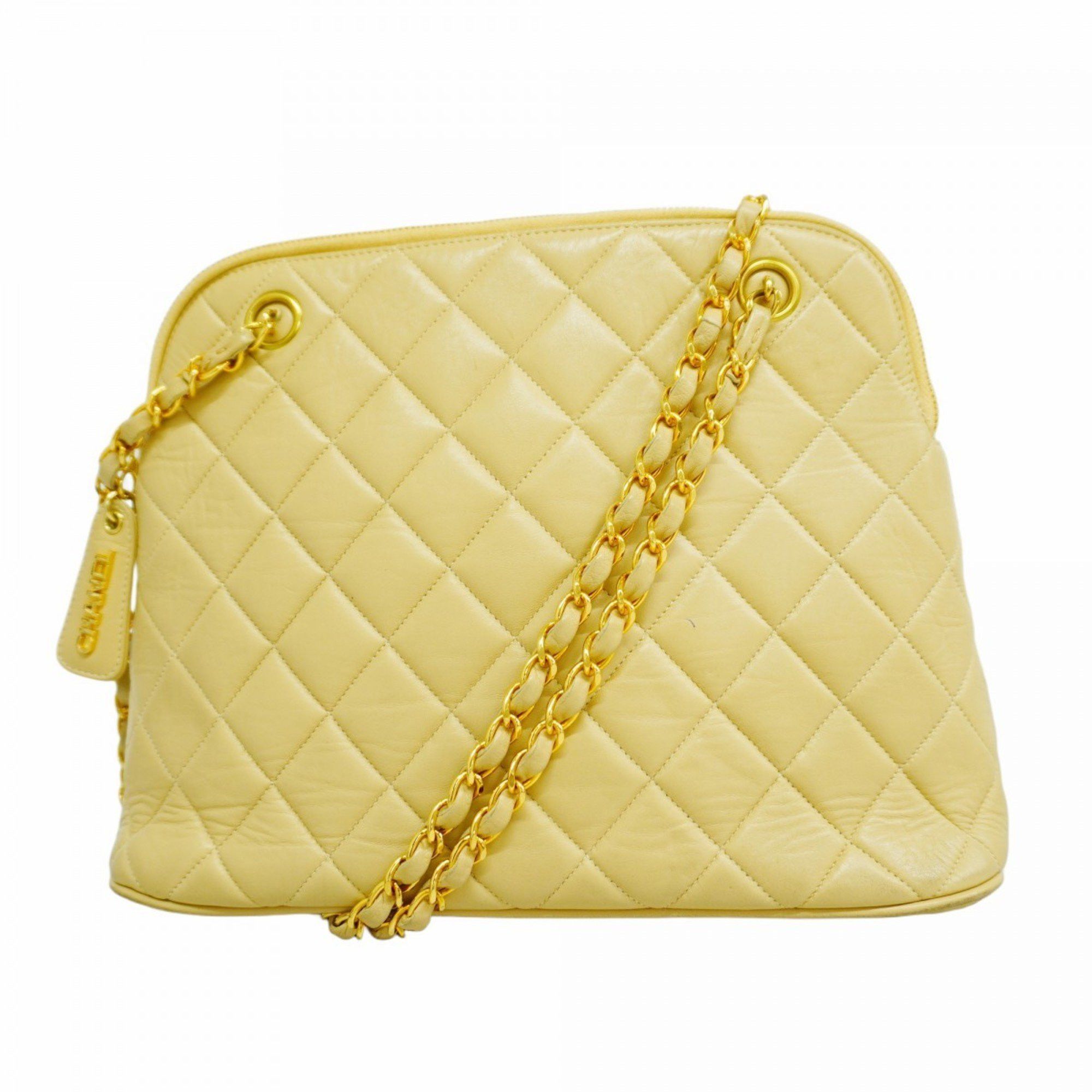 Chanel Shoulder Bag Matelasse Chain Lambskin Beige Women's