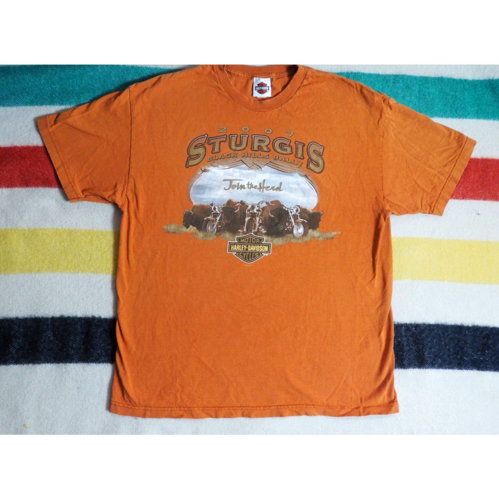 Harley Davidson VINTAGE Harley-Davidson T-Shirt Shirt Mens XL Orange Tee Biker Graphic Print 2007 Sturgis Rally T-Shirt Size US XL / EU 56 / 4 - 2 Thumbnail